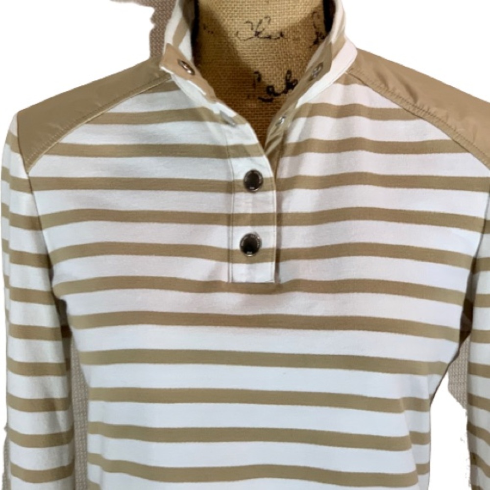 COPY - BROOKS BROTHERS TAN AND WHITE STRIPE PULL OVER SMALL
